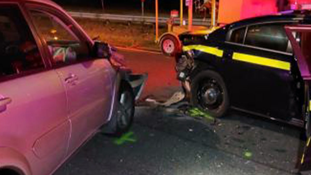 Police cruiser in crash